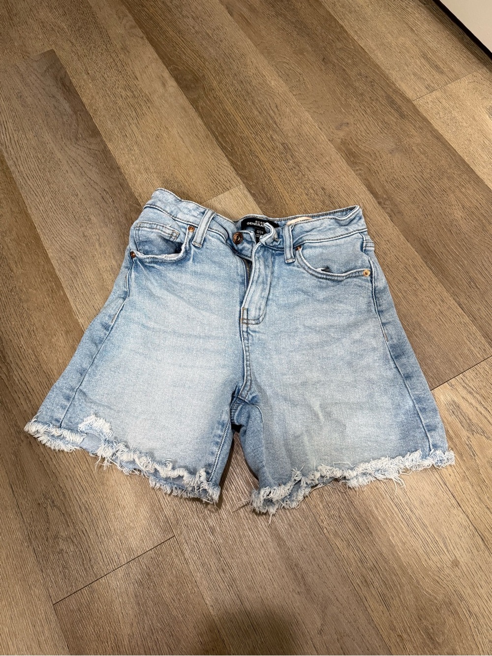 BCBG Light Wash Frayed Hem Denim Shorts